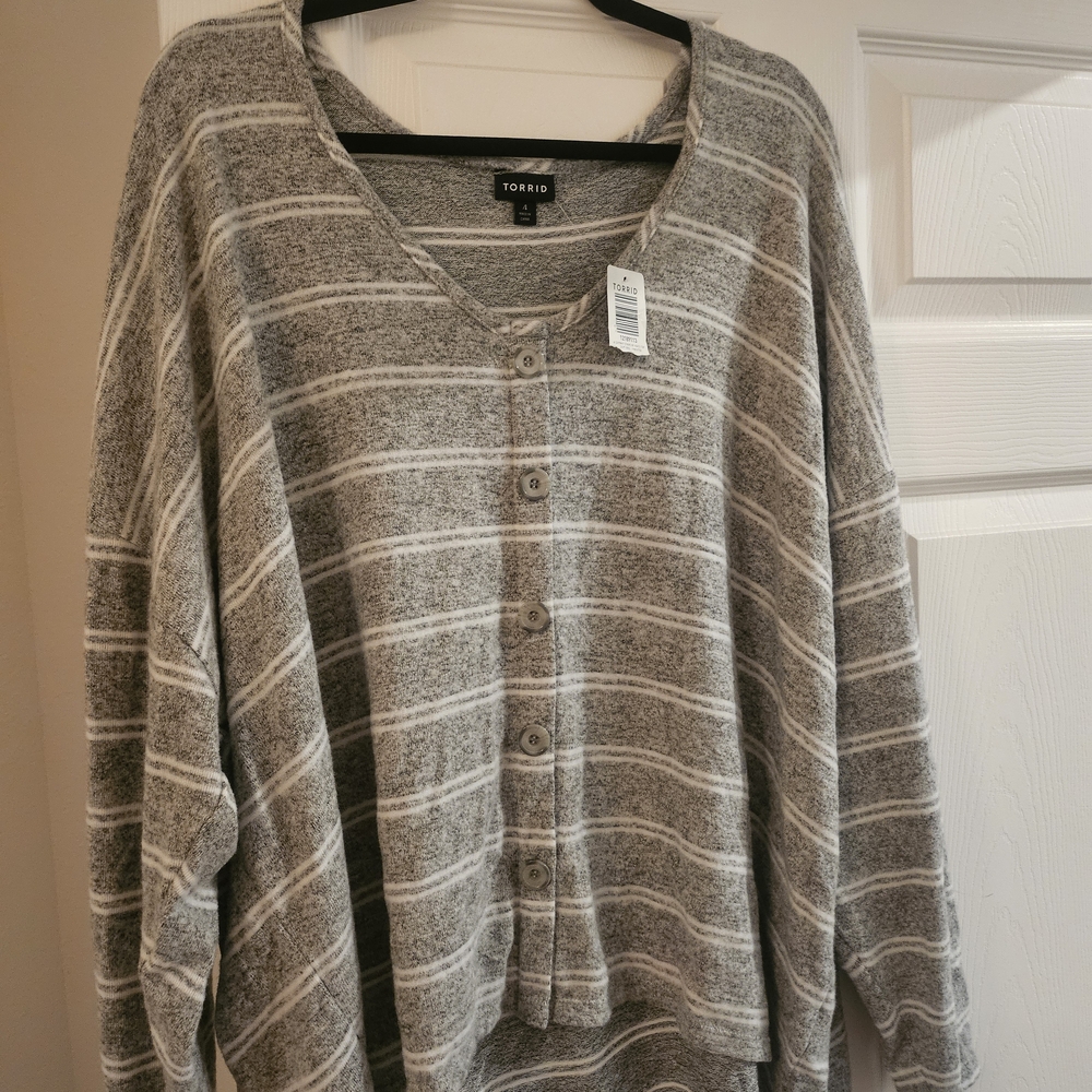 Torrid Heather Gray Striped Cardigan